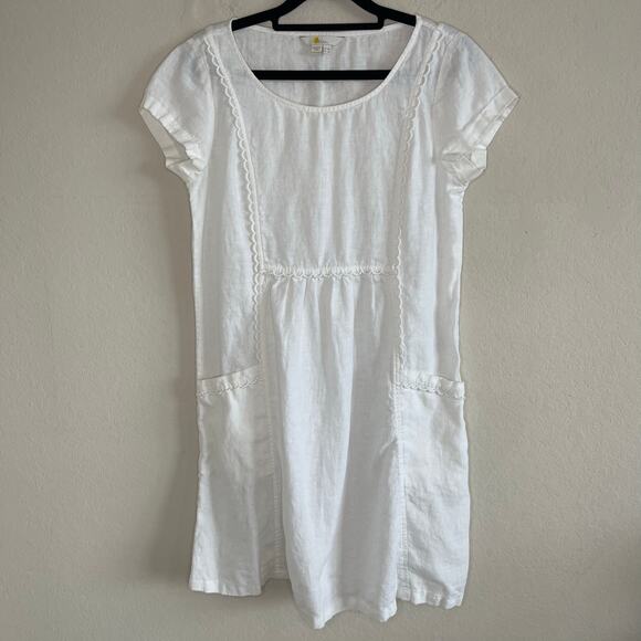 Boden Alberta 100% Linen Dress Capped Sleeves Scalloped Trim White - Size 6P - Picture 4 of 9